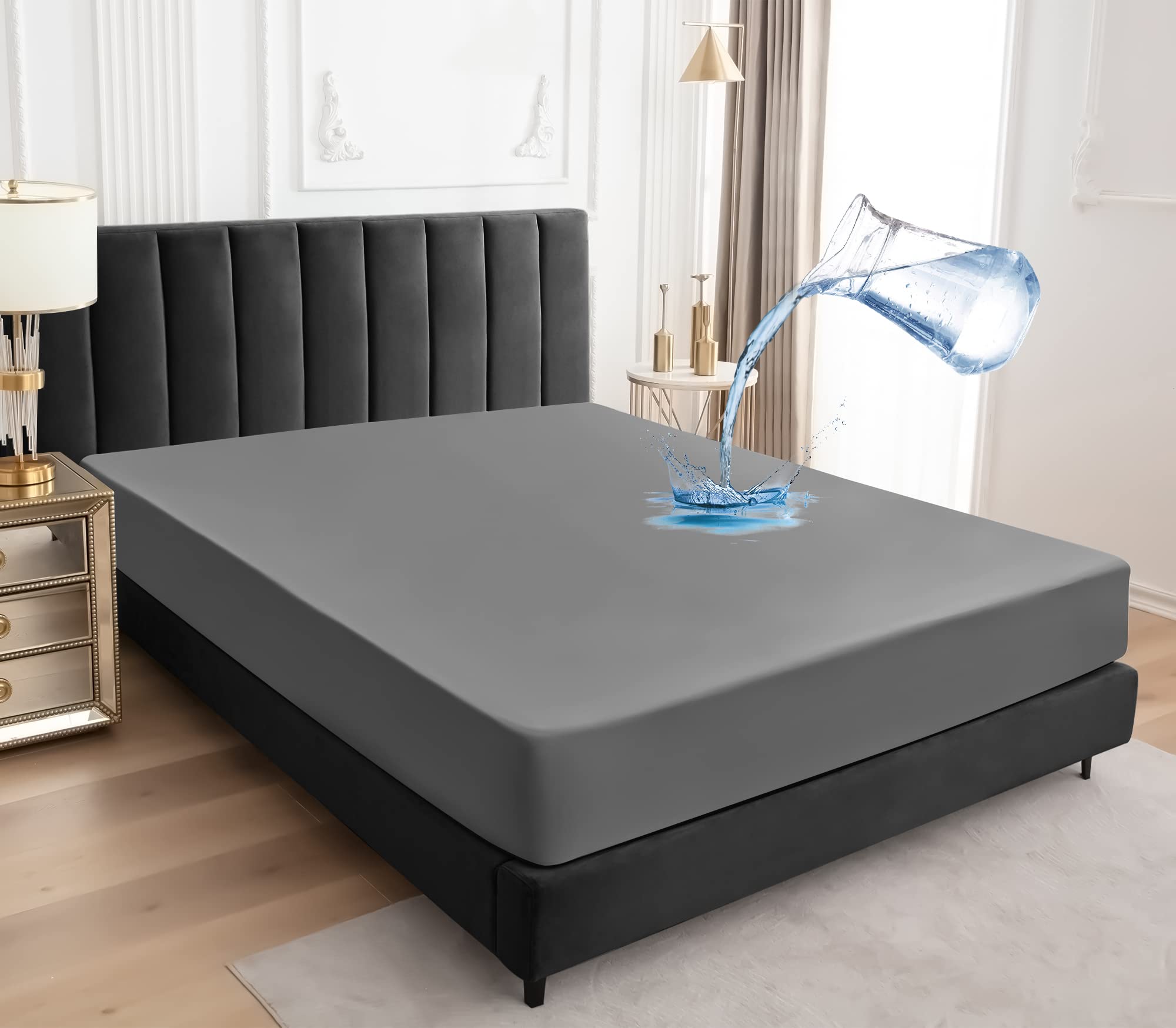 Sufdari Twin Xl Mattress Protector,Waterproof Mattress Protector,Fitted Sheet Style Mattress Cover With 18' Deep Pocket,Washable And Comfortable-Gray,Twin Xl
