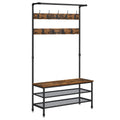 VASAGLE DAINTREE 3-in-1 Entryway Coat Rack and Storage Bench, Pipe Style Hall Tree with 9 Hooks, Multifunctional, Sturdy Steel F
