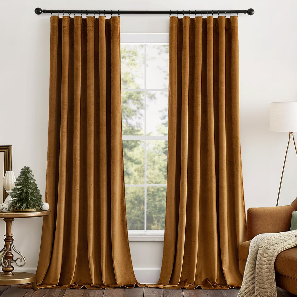 MIULEE Gold Brown Velvet Curtains 84 inches Long 2 Panels - Luxury Pinch Pleated Room Darkening Blackout Window Drapes for Bedro