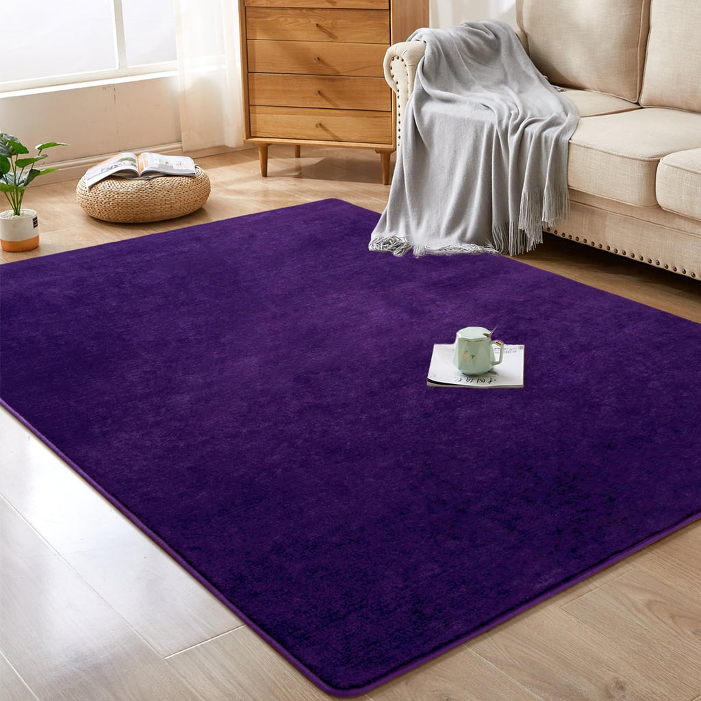 Softlife Washable Bedroom Rug, 4X6 Purple Area Rugs For Living Room, Soft Fluffy Fuzzy Carpet Bedside Rug Indoor Non-Slip Rug Fo