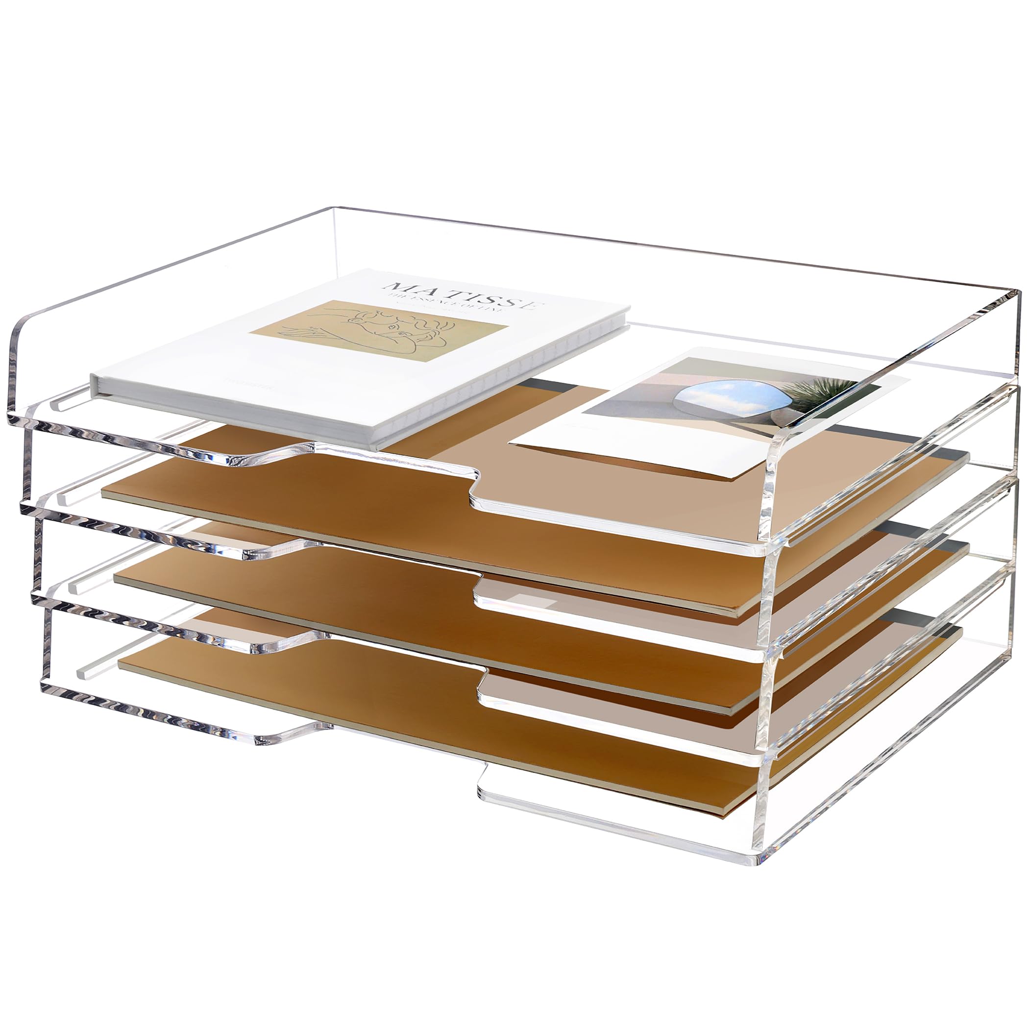 Sanrui 4 Tier Acrylic Paper Letter Tray Desk Stackable Organizer Trays