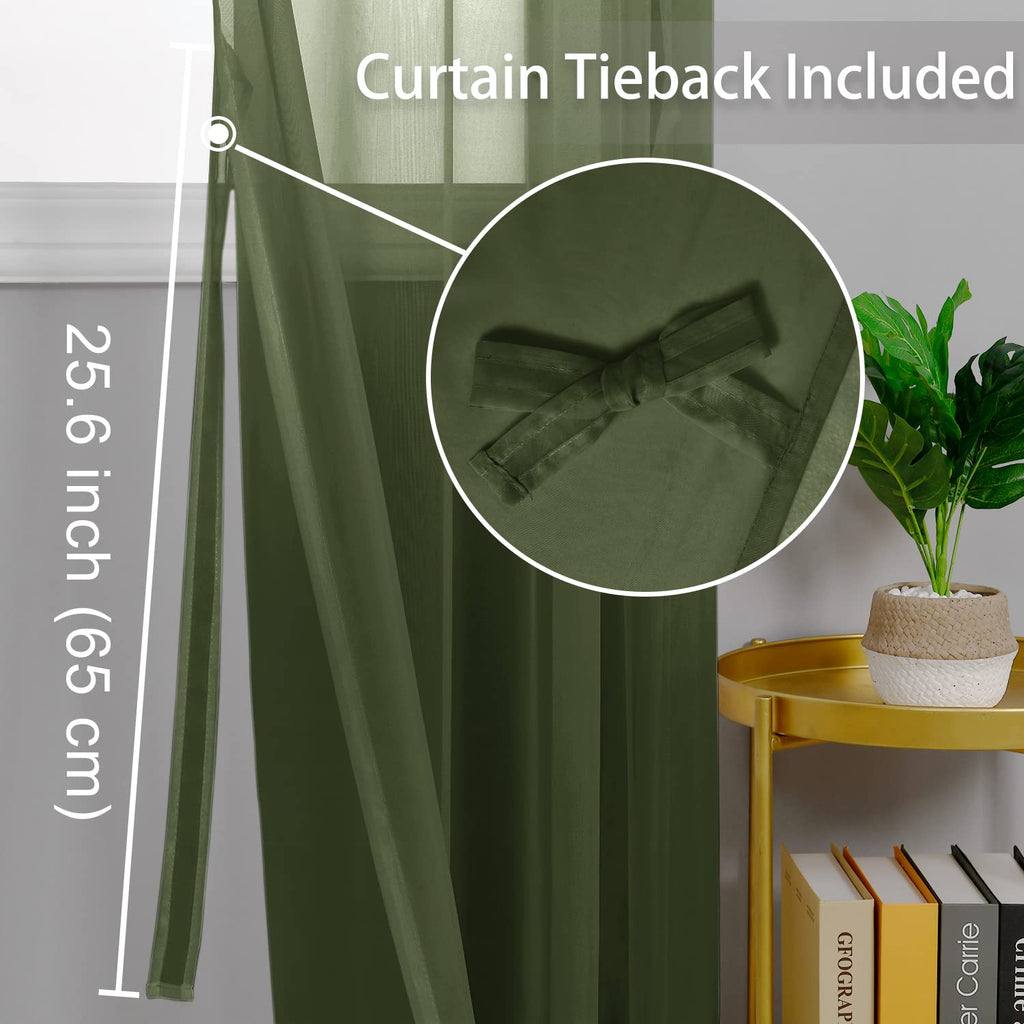 Hiasan Sheer Curtains For Bedroom With Tiebacks, Grommet Light Filtering Extra Wide Voile Texture Window Curtains For Living Room, Kids' Room And Nursery, Olive Green, W70 X L84, 2 Soft Drape Panels