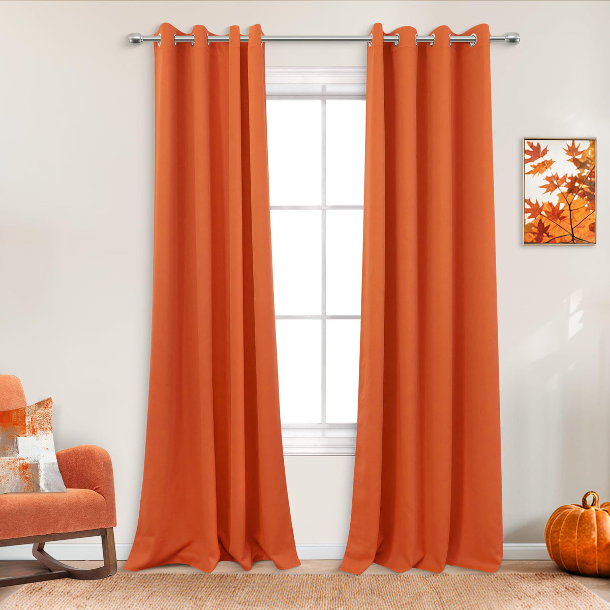 Mrs.Naturall Orange Curtains 84 Inch Length 2 Panels Set for Living Room,Fall Halloween Decor Blackout Room Darkening Curtains 8