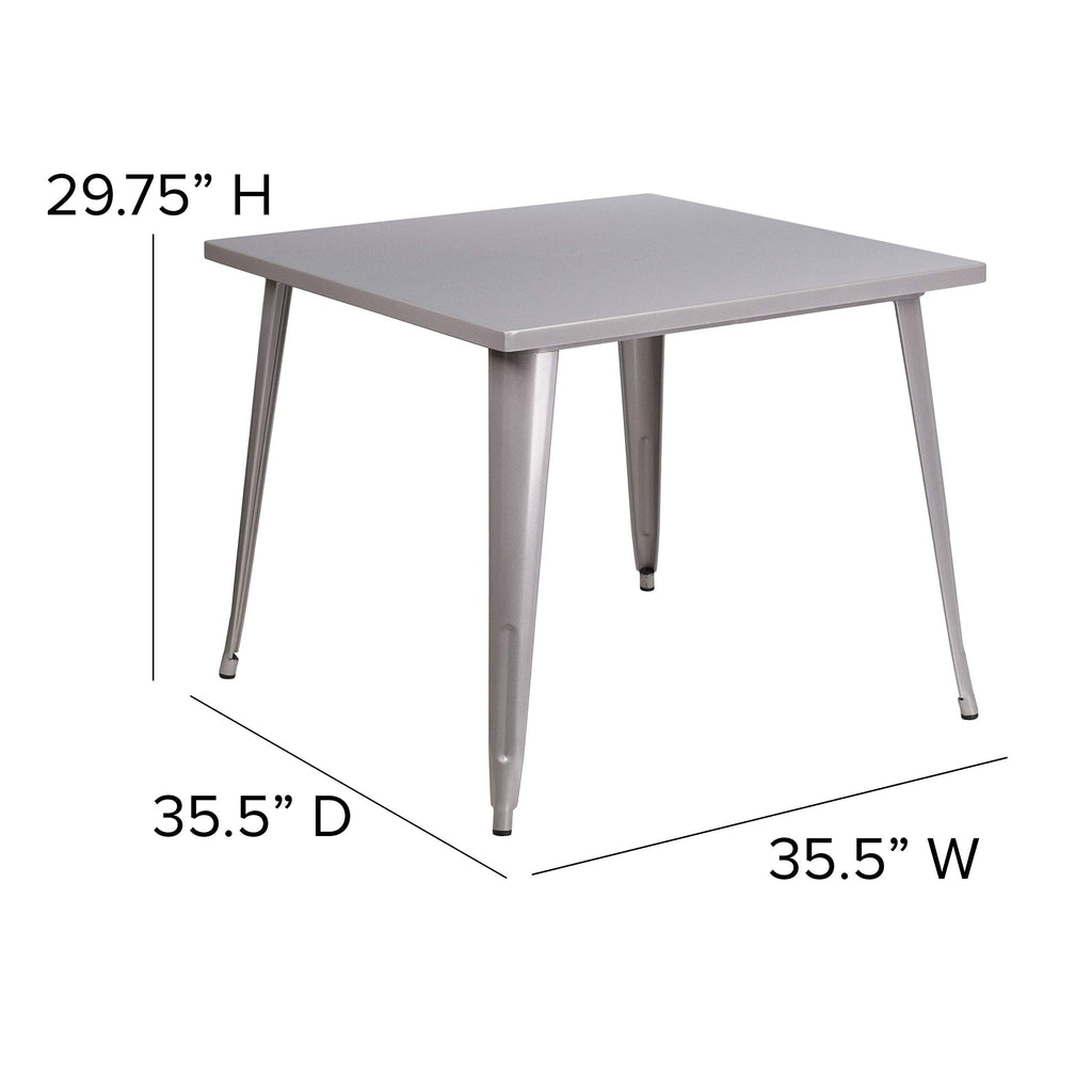 Flash Furniture Parker Commercial Grade 35.5" Square Silver Metal Indoor-Outdoor Table