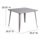 Flash Furniture Parker Commercial Grade 35.5" Square Silver Metal Indoor-Outdoor Table