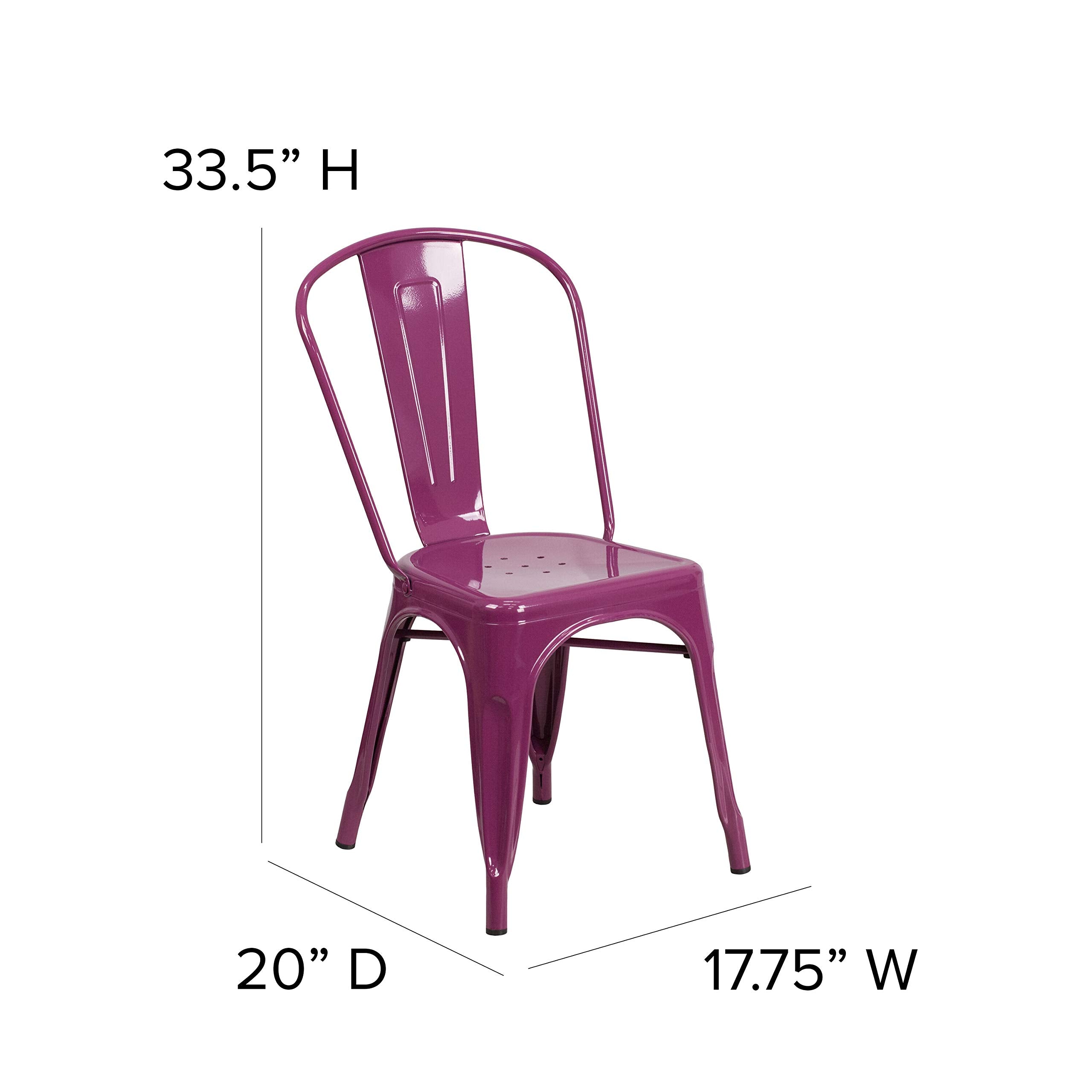 Flash Furniture Commercial Grade 31.5&quot; Square Purple Metal Indoor-Outdoor Table Set With 4 Stack Chairs