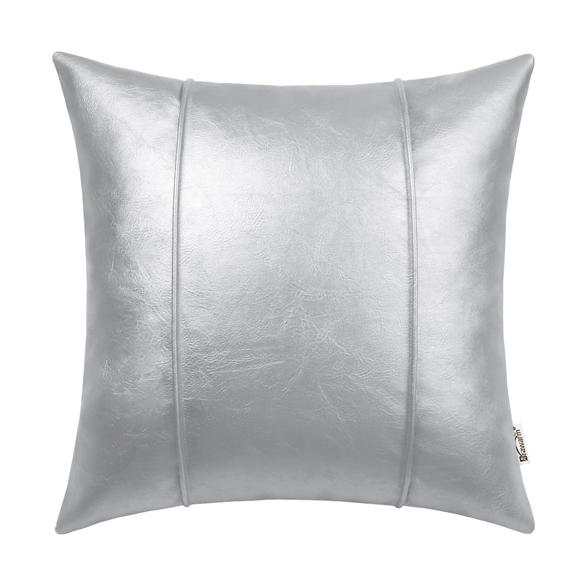 Brawarm Silver Leather Throw Pillow Covers 16 X 16 Inches - Faux Leather Pillow Cover With Piping, Hand Stitched Leather Throw P