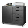 DEVAISE Mobile File Cabinet, 5-Drawer Wood Dresser Chest with Door, Printer Stand for Home Office, Black