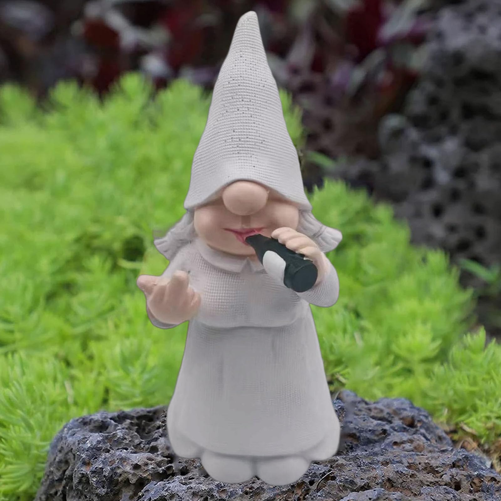 Minicar Middle Finger Female Gnomes Statues, Funny Drinking Dwarf Home Office Figurine Garden Yard Sculptures Outdoor Decoration