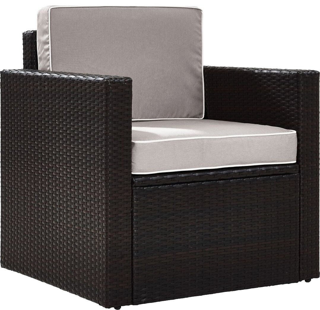 Crosley Furniture Palm Harbor Outdoor Chair, Wicker Patio Chairs for Porch, Deck, Balcony, Backyard, Brown with Gray Cushions