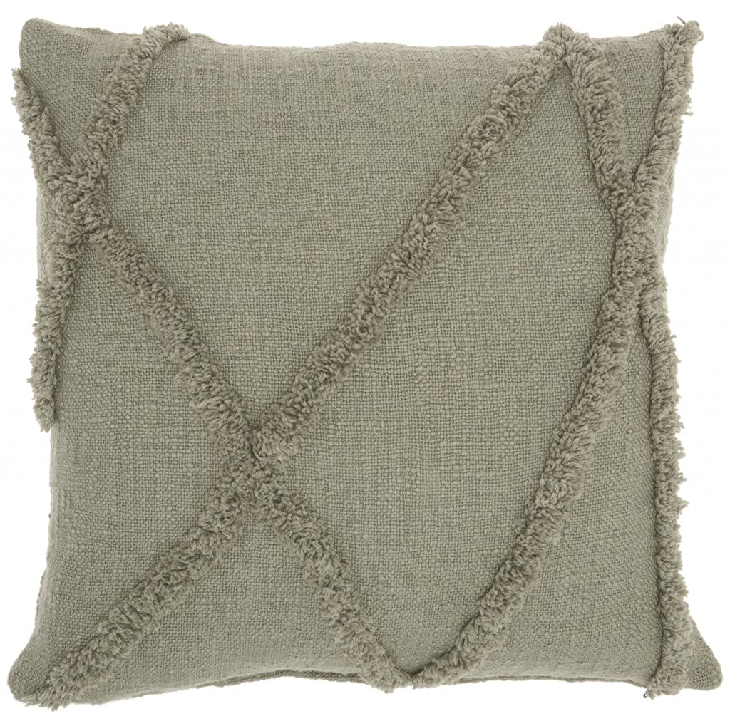 HomeRoots 100% Cotton Boho Chic Sage Textured Lines Throw Pillow