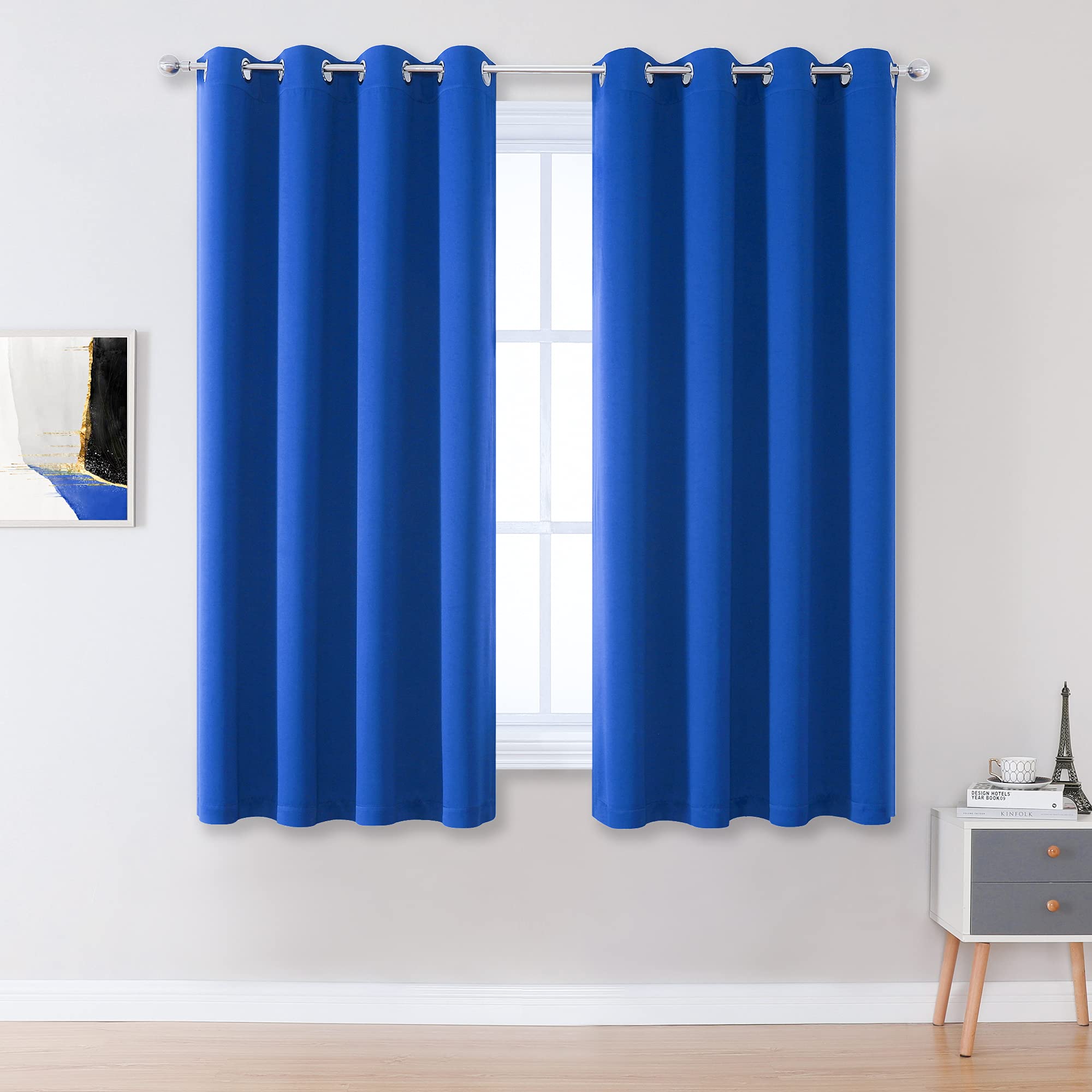 Dualife Blackout Curtains For Boys Bedroom - Blue Toddler Curtains Thermal Insulated Dorm Curtain Panels 52 By 54 Inch Length Wi