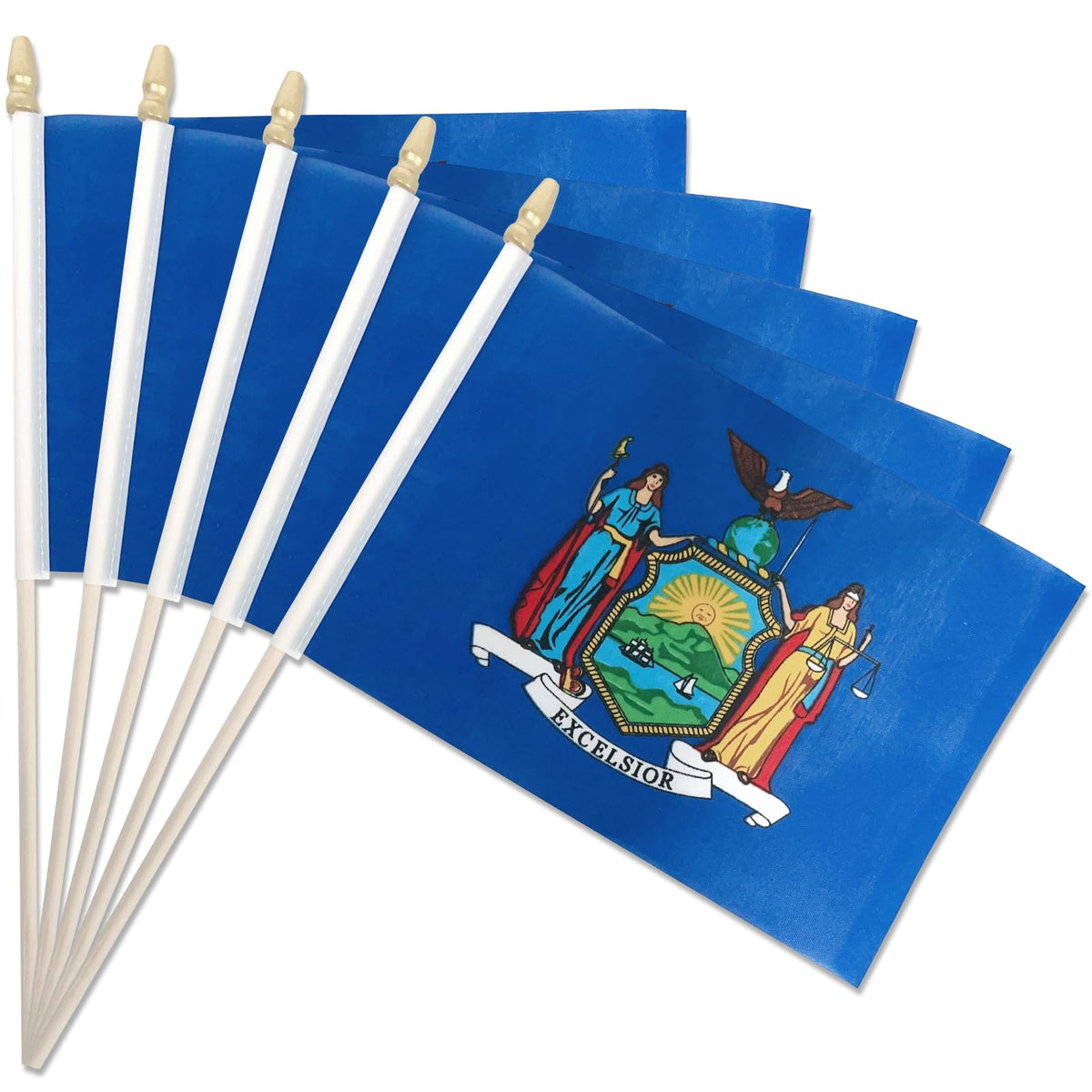 Pack Of 20, Handheld New York Flags 5X8 Inch - Small State Of New York Ny Flags On Wood Sticks With Spear Top, Mini New Yorker F