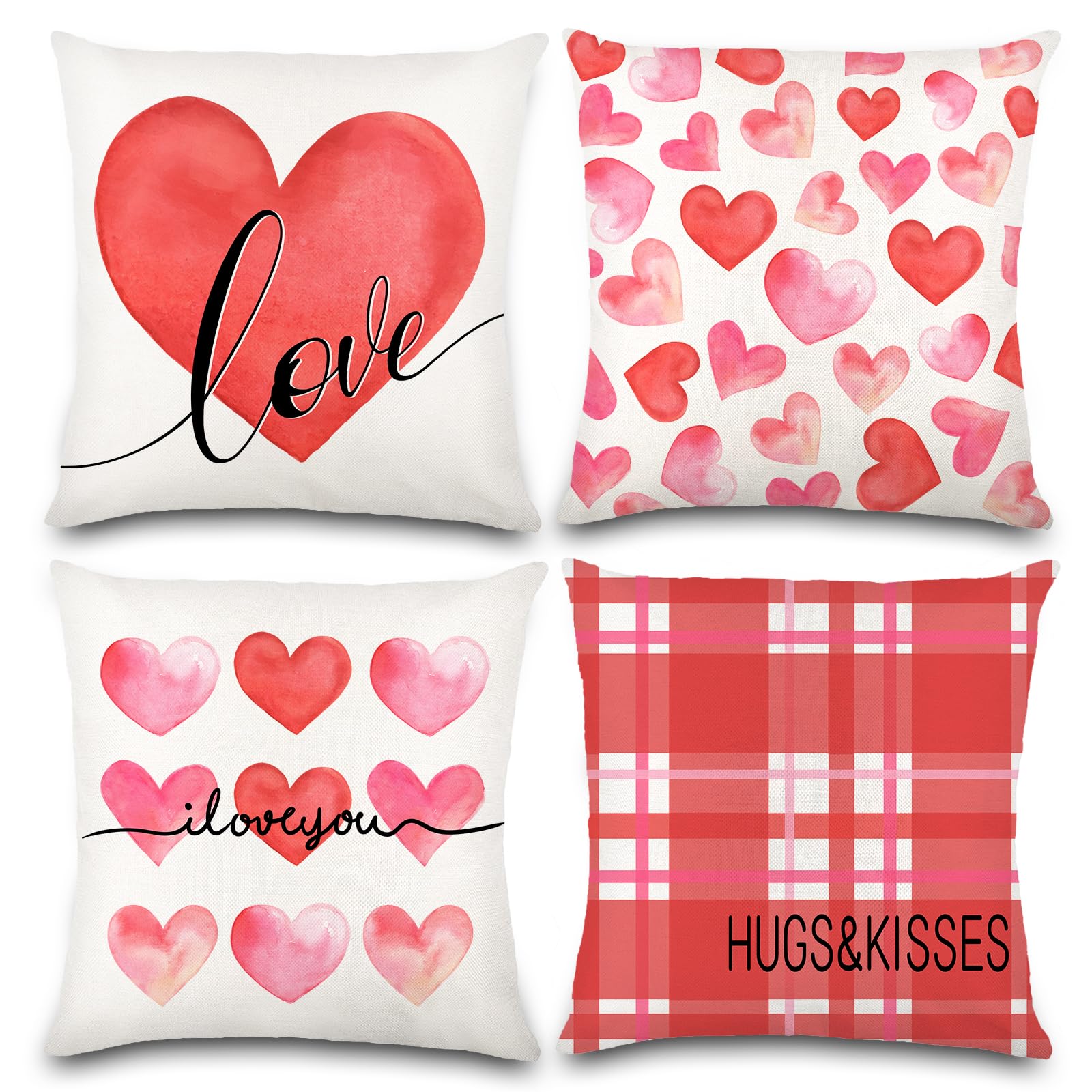 Dulefun 4Pcs Valentines Day Pillow Covers 18 X 18 Inch Love Heart Pillow Cushion Cases For Valentines Day Decor Throw Pillow Cov
