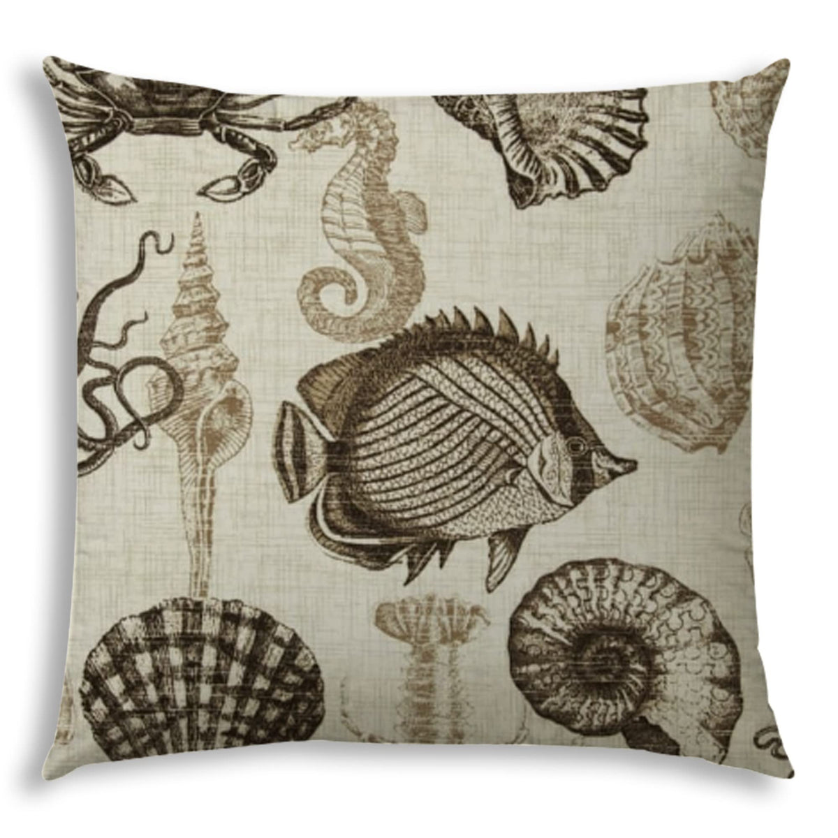 HomeRoots 20' X 20' Brown Taupe and Natural Fish Zippered Polyester Coastal Throw Pillow Cover