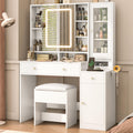 43White Makeup Vanity Desk w/Lights & Sliding Mirror,Adjustable LED Lighting, Vanity Table Set w/Stool,Power Outlet,Storage Draw