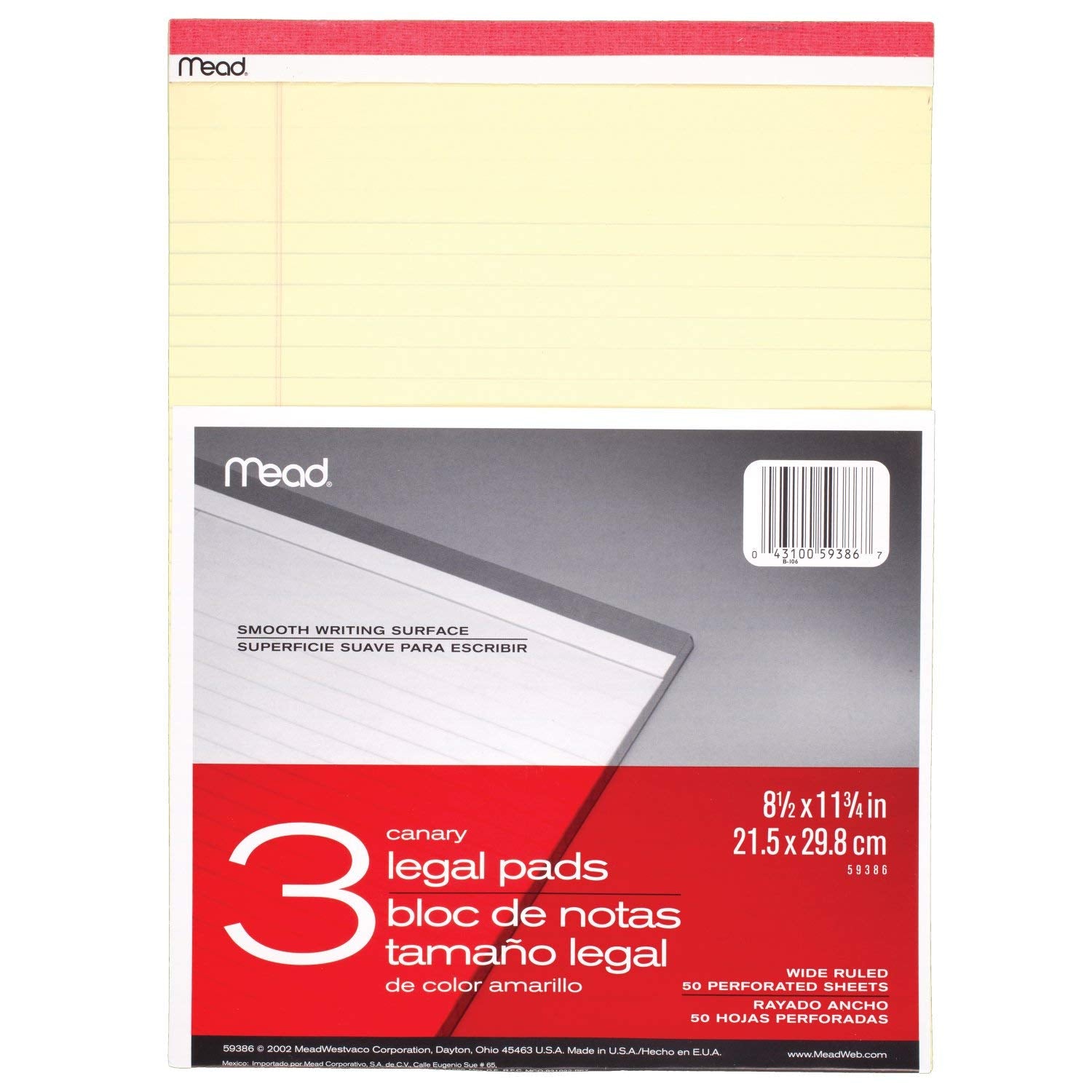 Mead Legal Pad Writing Pads, 3 Pack, Wide Ruled Paper, 8-1/2' X 11-3/4', 50 Sheets, Great For Use As Home Office Supplies, Mem