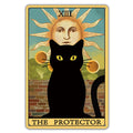 QIONGQI The Protector Tarot Cat Metal Tin Sign Wall Decor Farmhouse Rustic Black Cat Tarot Signs for Cat Lovers Home Decor Gifts