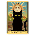 QIONGQI The Protector Tarot Cat Metal Tin Sign Wall Decor Farmhouse Rustic Black Cat Tarot Signs for Cat Lovers Home Decor Gifts