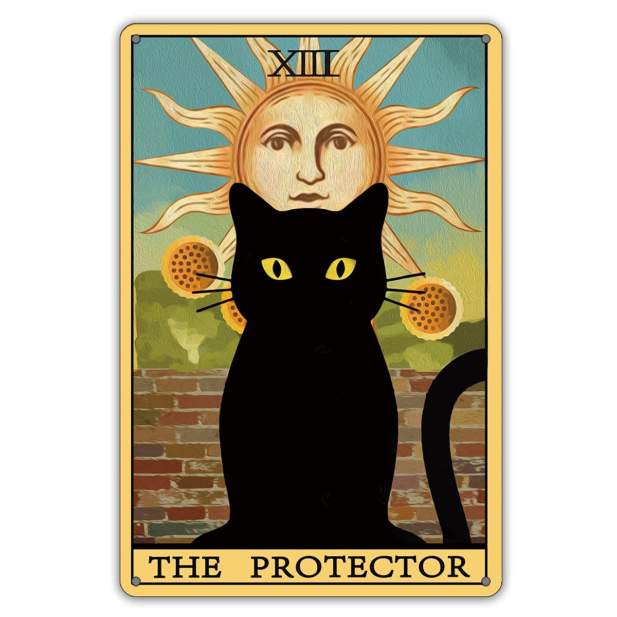 QIONGQI The Protector Tarot Cat Metal Tin Sign Wall Decor Farmhouse Rustic Black Cat Tarot Signs for Cat Lovers Home Decor Gifts