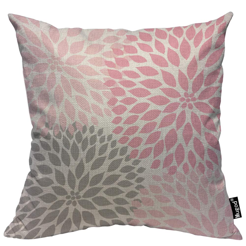 Mugod Dahlia Flower Throw Pillow Case Cover Abstract Elegant Floral Petal Pink Grey And White Decorative Cotton Linen Square Cus