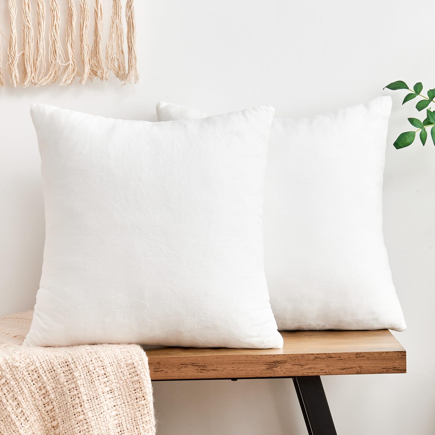 Grineed Throw Pillow Covers White Decorative Velvet Set Of 2 16X16 Inch Pillow Covers, Soft Pillow Covers For Couch Sofa Bed Liv