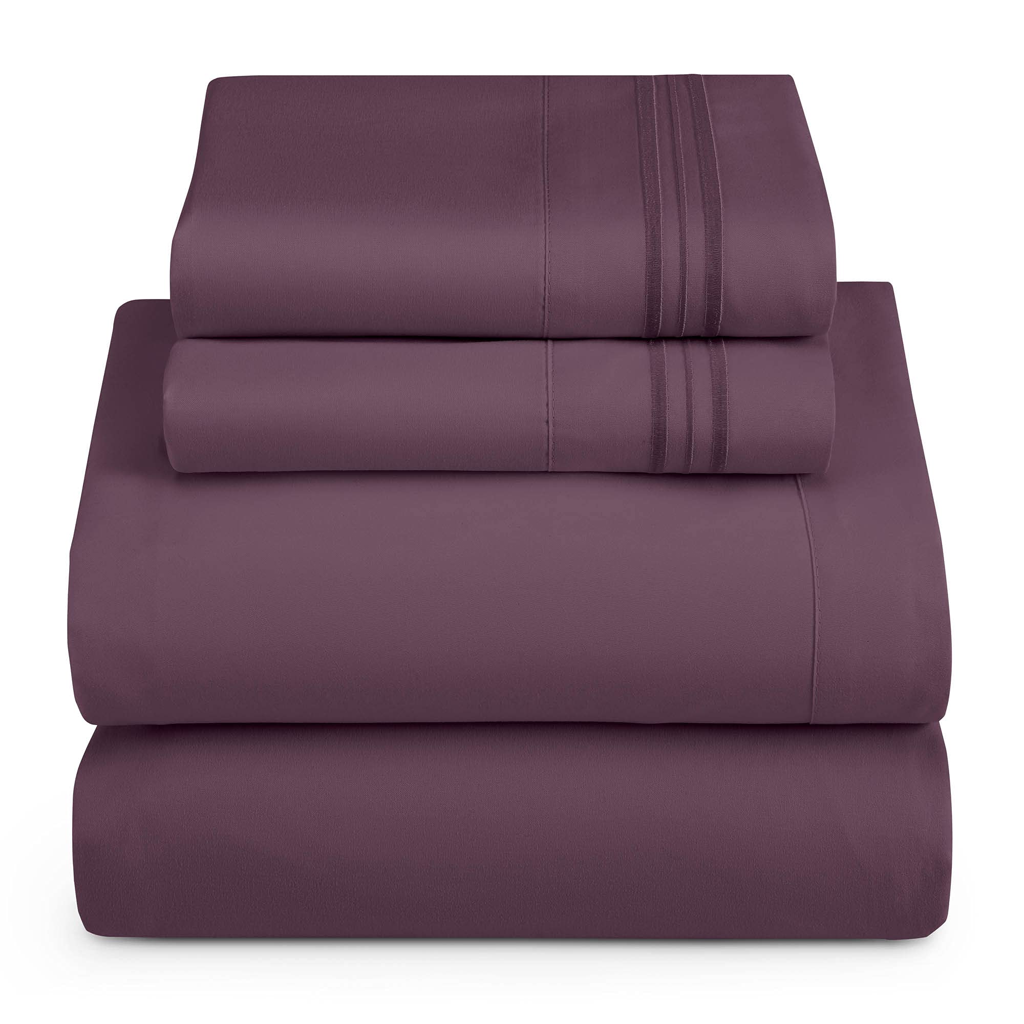 Hearth & Harbor Rv Short Queen Size Sheets - 4 Piece Bed Sheet Set, Hotel Luxury Double Brushed Bed Sheets - Extra Soft Bedding Sheets & Pillowcases, Short Queen, Purple