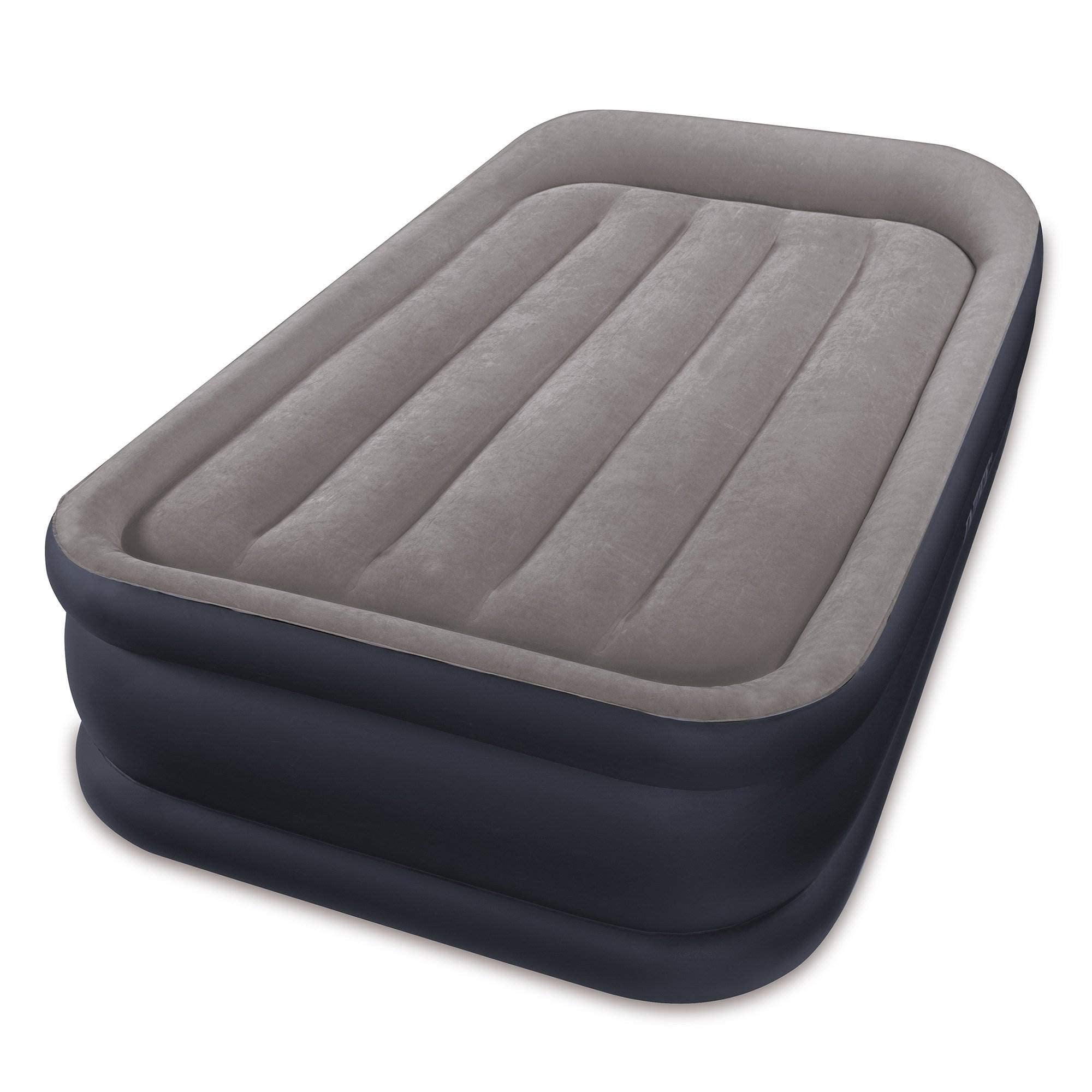 Intex Twin Sized Deluxe Pillow Rest Airbed With Fiber-Tech Bip, Gray | 64131E