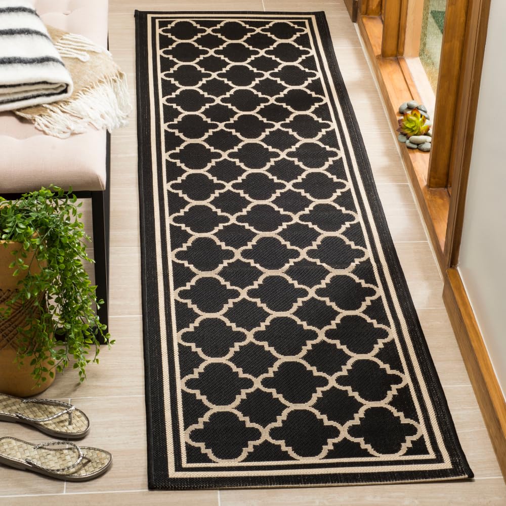 SAFAVIEH Courtyard Collection 23 x 67 Black/Beige CY6918 Trellis Indoor/ Outdoor Patio Backyard Mudroom Runner Rug