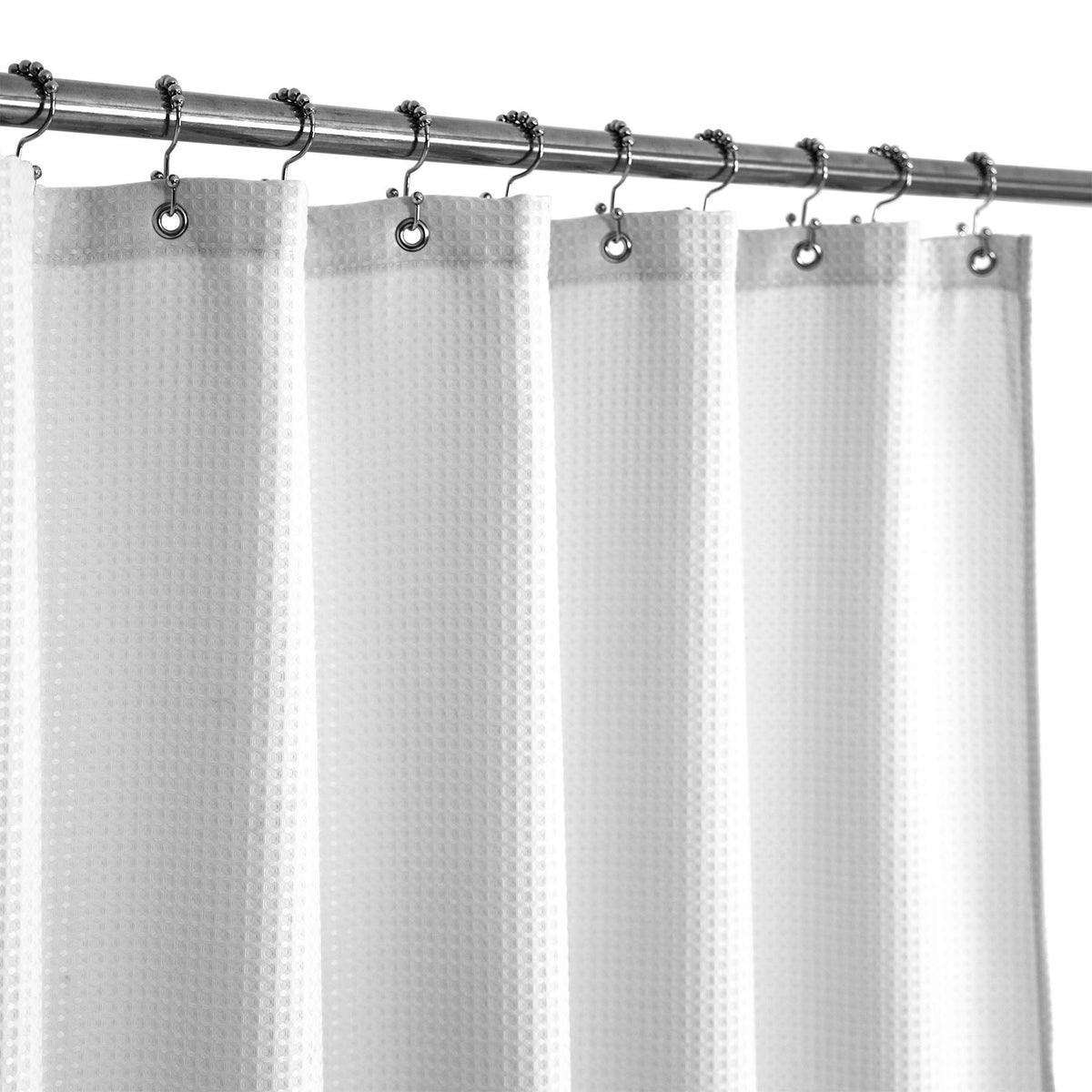 Waffle Weave Fabric Shower Curtain Hotel Spa Luxury - White Heavyweight Curtains For Bathroom With Cloth Pique Pattern, Water Re