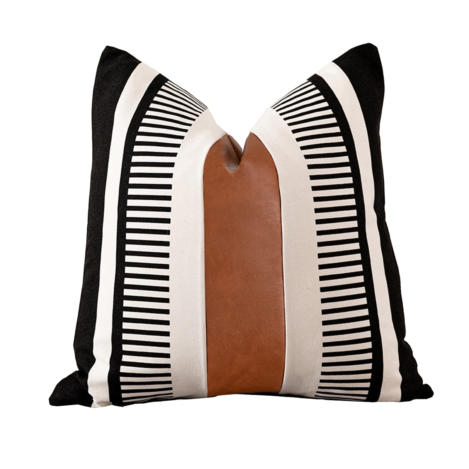 Vfuty Farmhouse Throw Pillow Covers For Couch Sofa Decorative Faux Leather Square Cushion Cover Tribal Stripe Accent Pillow Case
