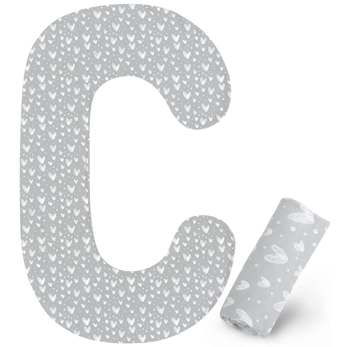 Pregnancy Pillow Cover C Shaped, Full Body Pillowcase For Maternity Pillow, Ultra Soft & Smooth, Universal Fit, Grey Heart Print