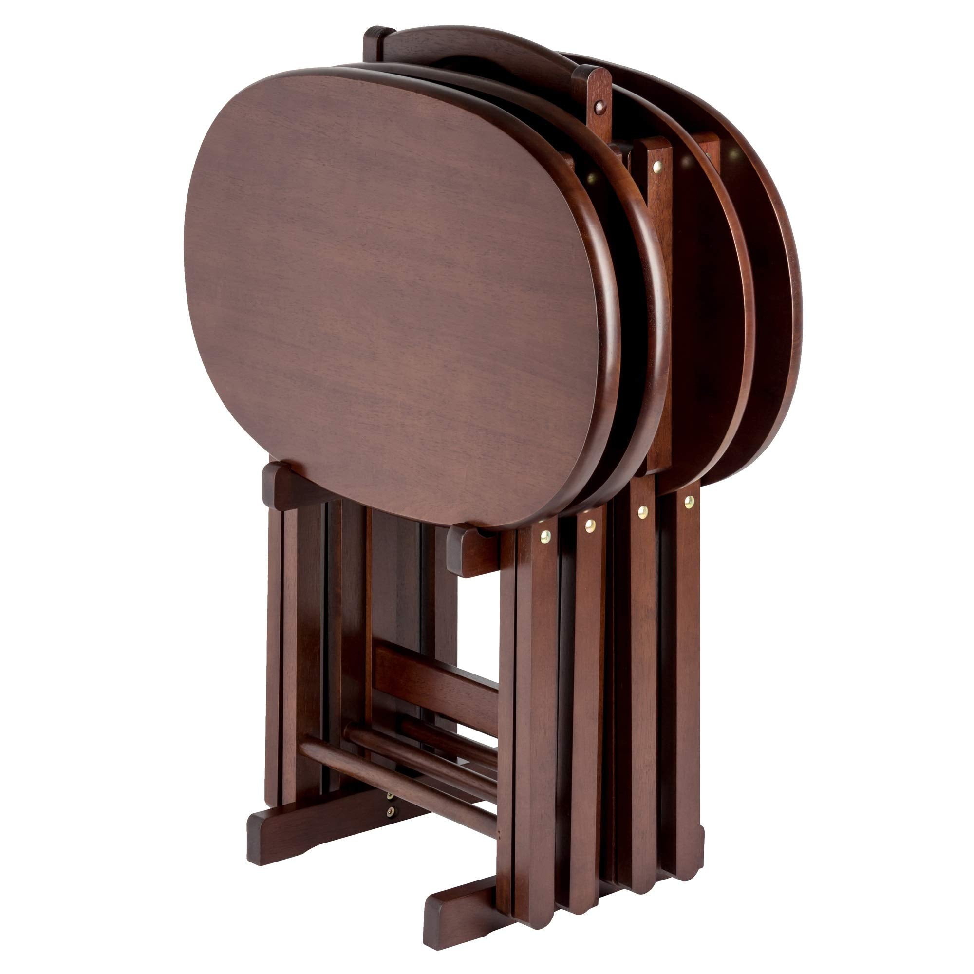 Ergode Wood Nathan 5-Piece Snack Table Set - Versatile and Stylish, Solid Wood, Cappuccino Finish, Foldable Tables with Storage Rack