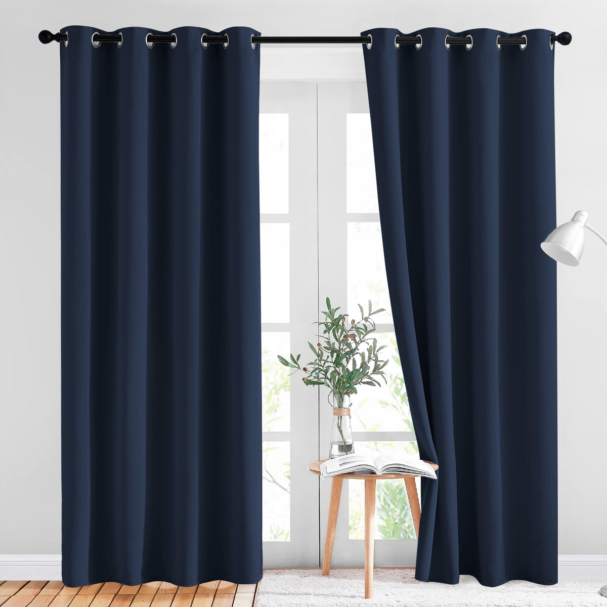 Nicetown Blackout Navy Blue Curtains For Bedroom - Window Treatment Energy Saving Thermal Insulated Solid Grommet Room Darkening