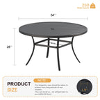 Vicllax Metal Patio Round Table For 8, 53' All Weather Round Outdoor Dining Table For Lawn Garden, Outdoor Patio Table With Umbrella Hole, Black Tabletop