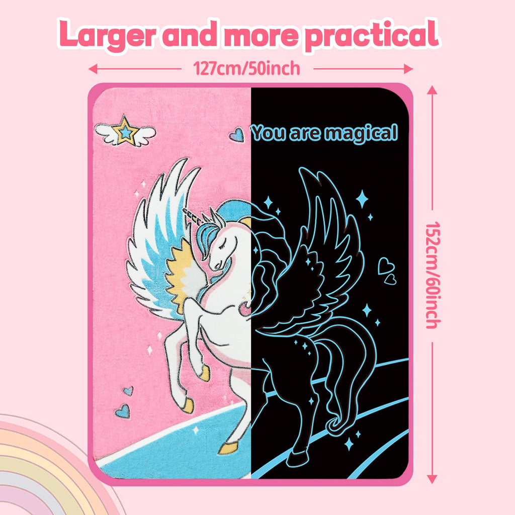Glow In The Dark Blanket Unicorn Gifts For Girls Kids Blankets Super Soft 3 4 5 6 7 8 9 10 Year Old Girl Gift Ideas Girls Toys A