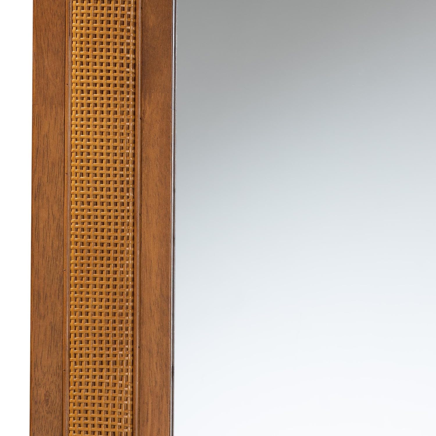 Baxton Studio Rowanne Mid-Century Modern Walnut Brown Rubberwood And Rattan Frame Wall Mirror