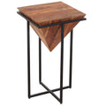The Urban Port 26-Inch Pyramid Shape Wooden Side Table With Cross Metal Base, Brown And Black