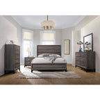 Simple Relax 4 Piece Wooden Eastern King Bedroom Set in Grey Oak and Black