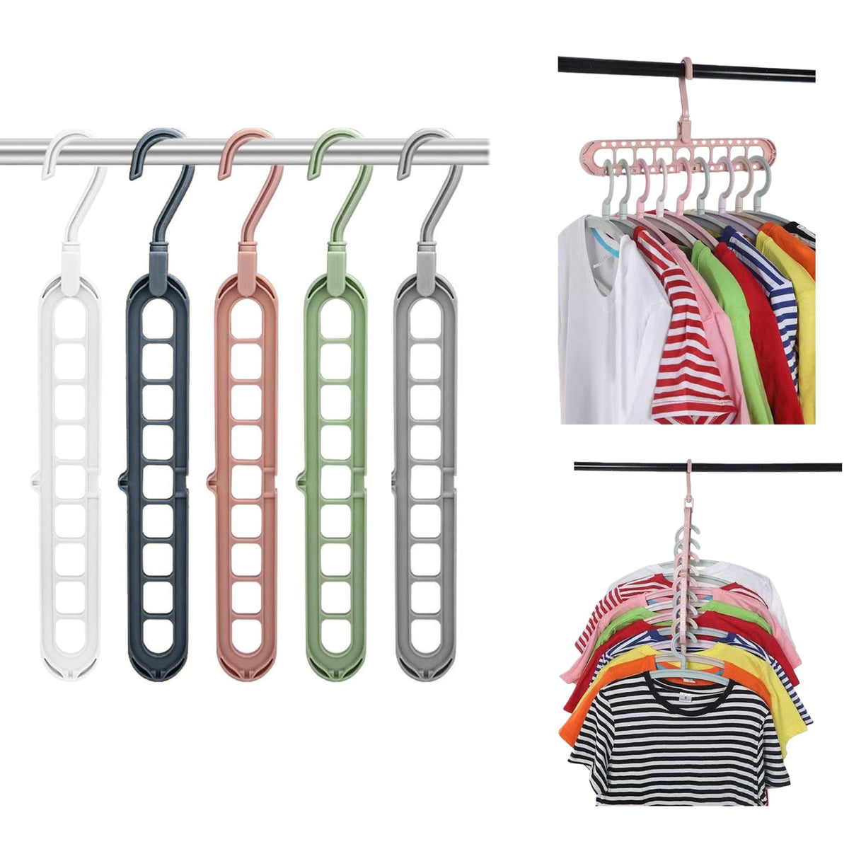 ANISKEBBR 5PCS 9Hole Multifunctional Clothes Hangers 360 Swivel NonSlip Closet Storage Organizer