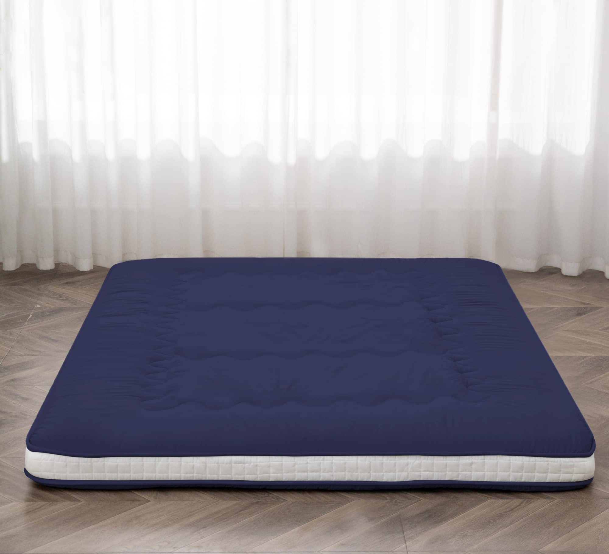 Dr.Futon Japanese Floor Futon Mattress Extra Thick Folding Roll Up Bed Topper Mat Navyblue Cotton
