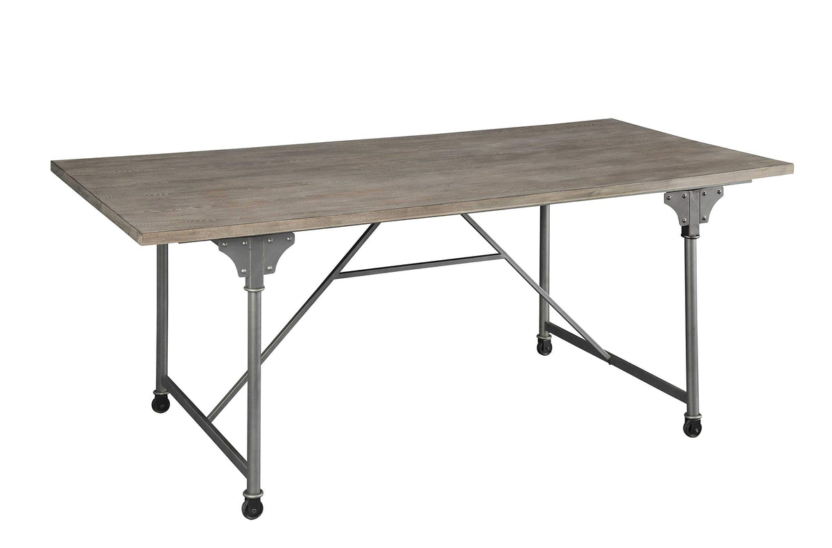 HomeRoots Furniture Dining Table in Gray Oak and Sandy Gray - Ash Wood Veneer, MDF, Steel (318918)