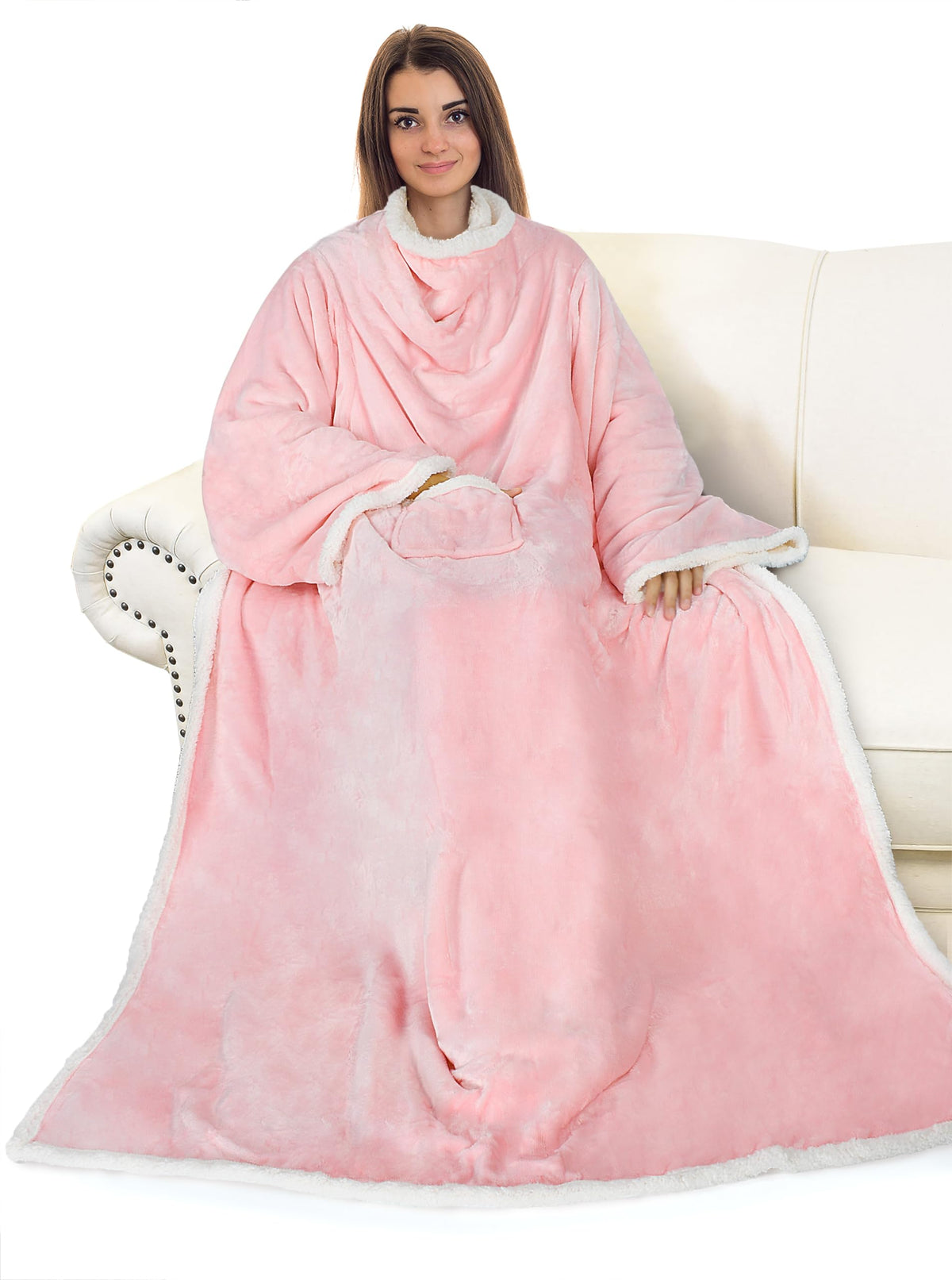Catalonia Sherpa Wearable Blanket With Sleeves Arms,Super Soft Warm Comfy Large Fleece Plush Sleeved Tv Throws Wrap Robe Blanket