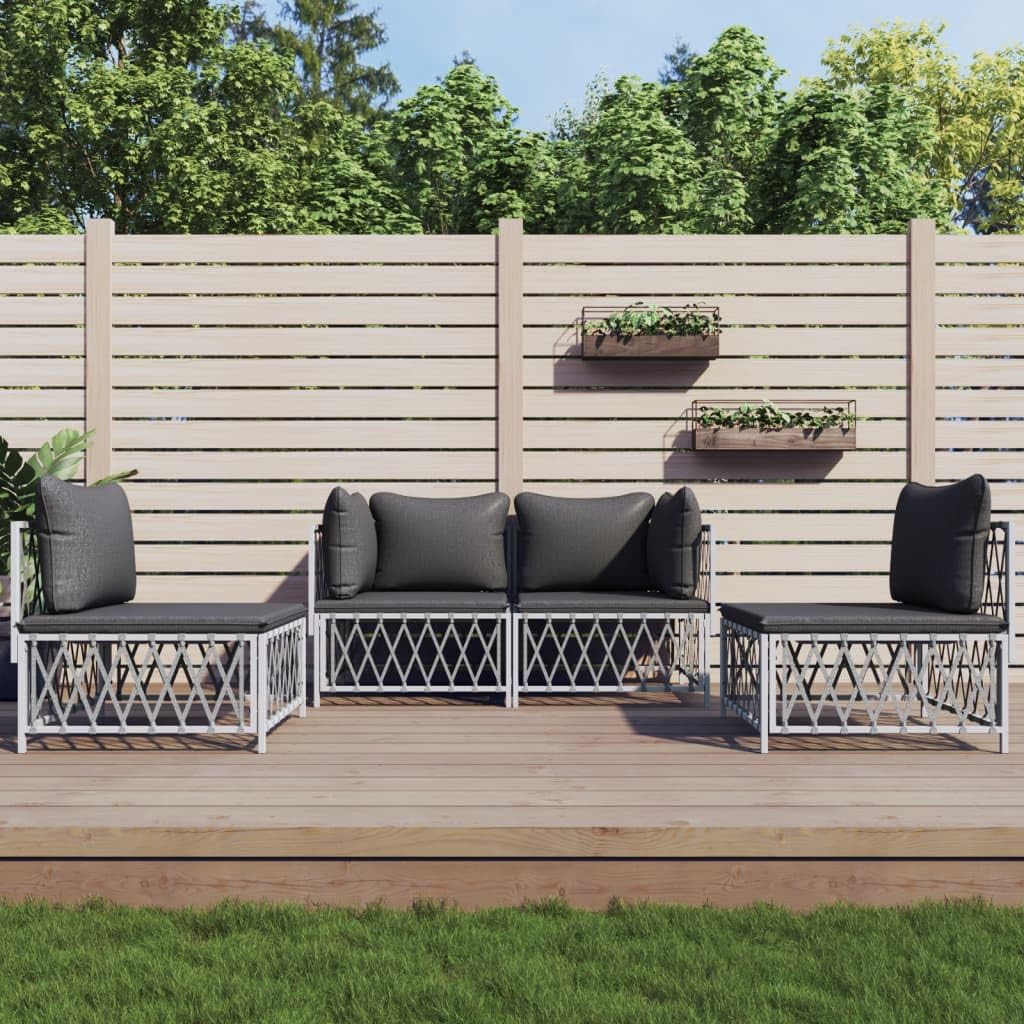 vidaXL Modern Patio Lounge Set with White Steel Frame - Durable Outdoor Furniture with Powder-Coated Construction and Comfortable Cushions - Versatile and Modular Design for Personalized Configura...