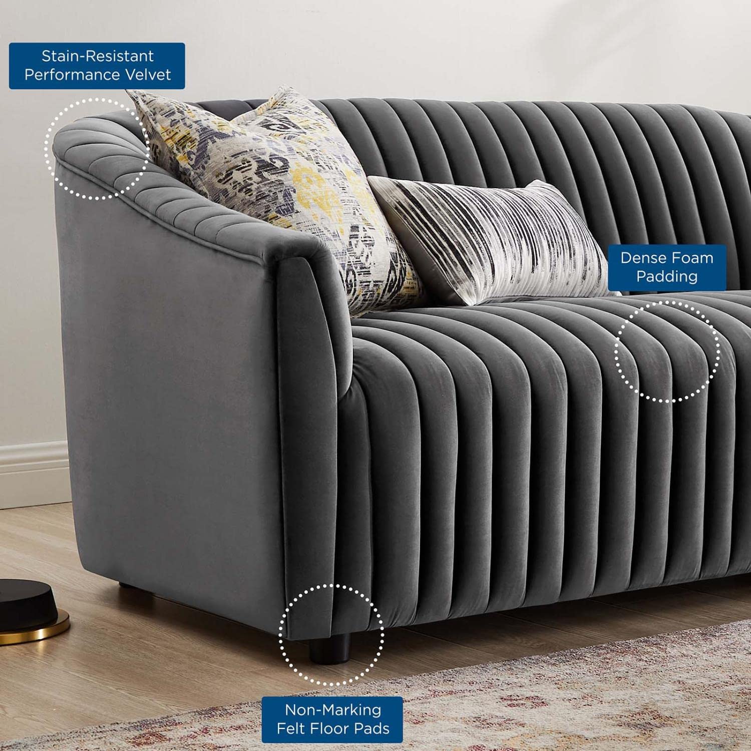 Modway Announce Modern Performance Velvet Channel Tufted Loveseat In Charcoal