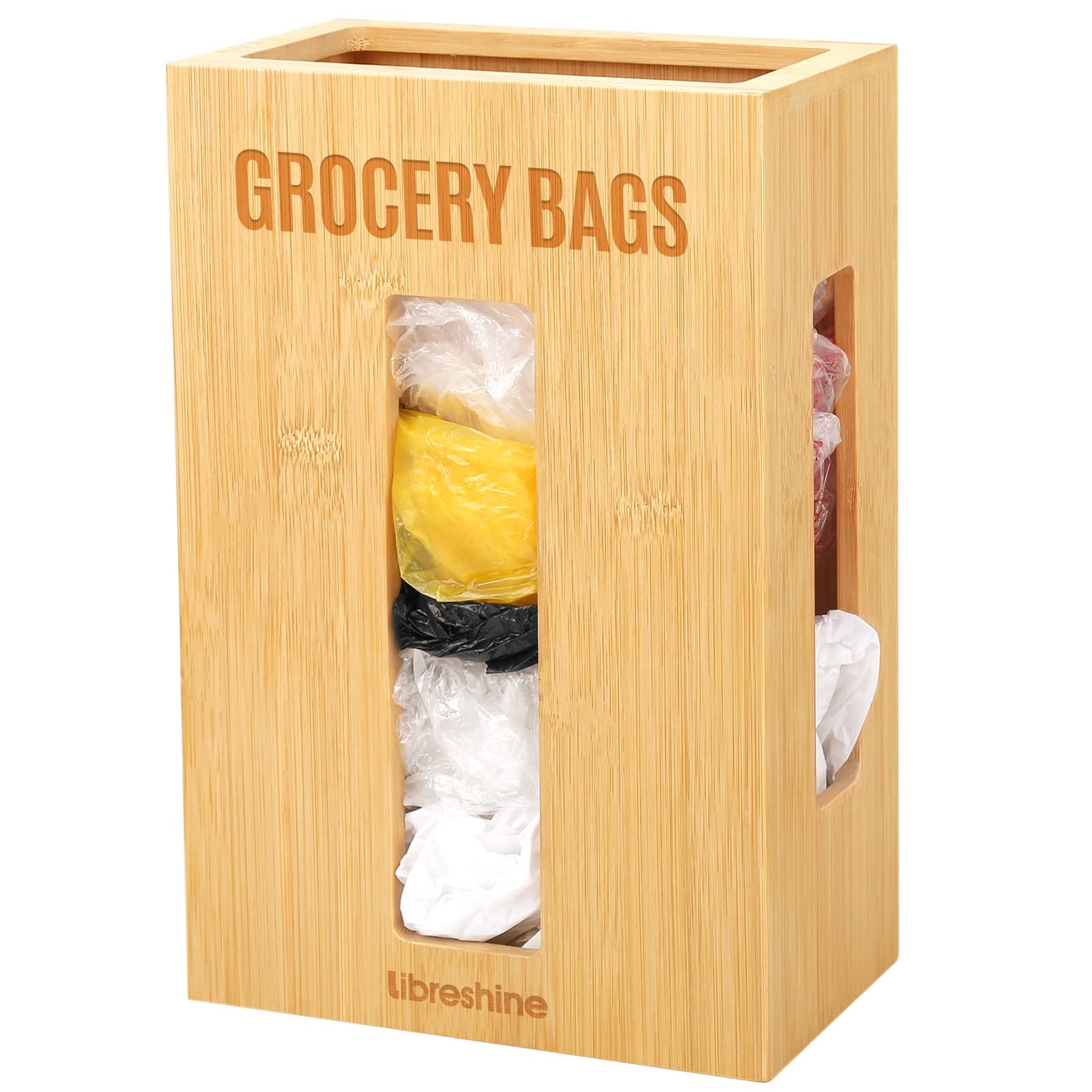 Libreshine Extra Large Bamboo Grocery Bag Holder & Plastic Bag Organizer, Under Sink Cabinet Or Wall Mounted Storage, Space-Savi