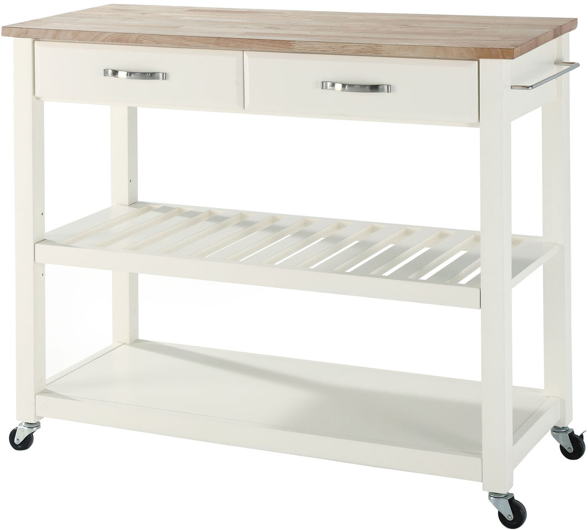 Crosley Furniture Wood Top Kitchen Prep Rolling Cart, Microwave Stand, Coffee Bar, With Shelves And Drawers, White