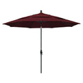 California Umbrella 11 Round Aluminum Market Umbrella, Crank Lift, Collar Tilt, Black Pole, Pacifica Burgundy
