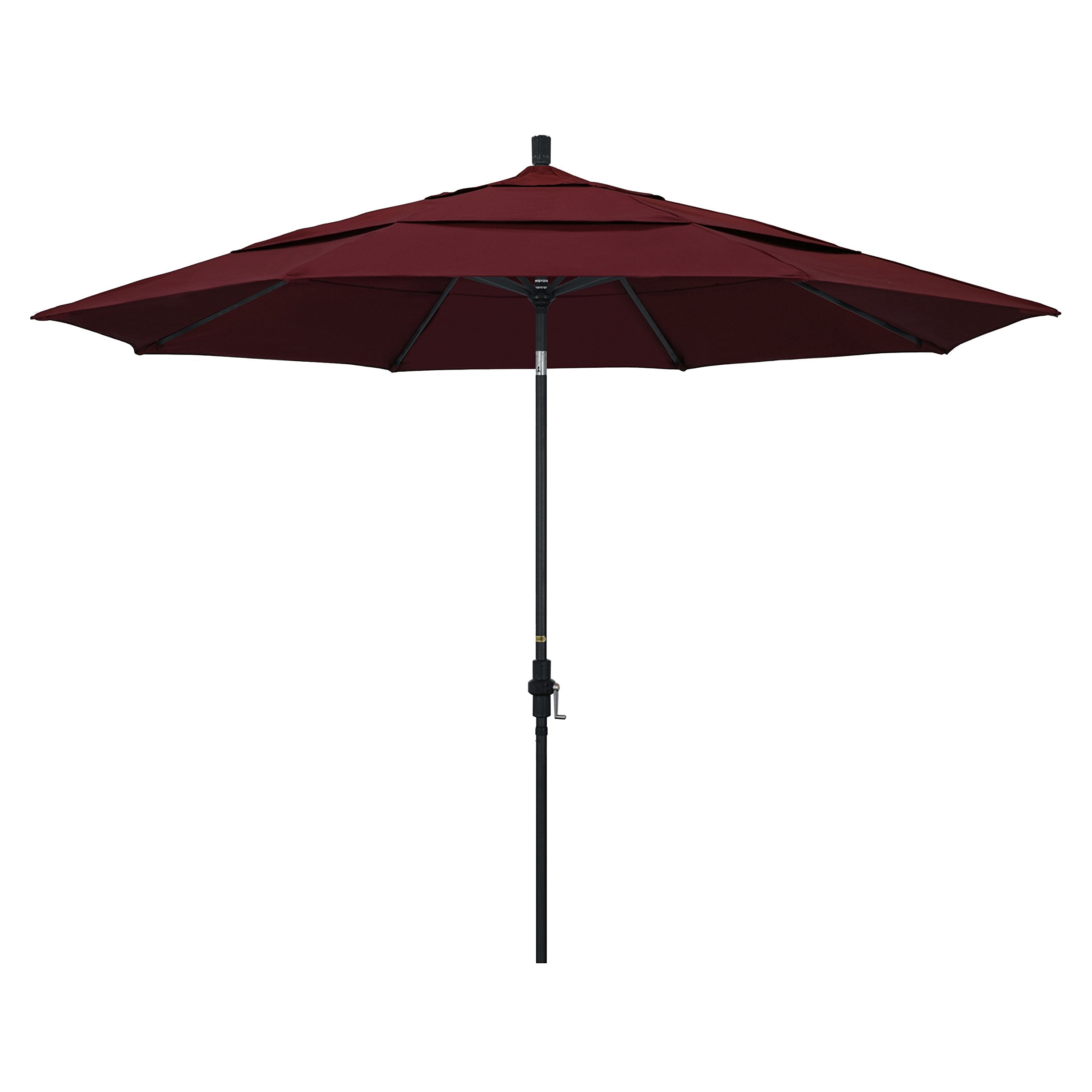 California Umbrella 11 Round Aluminum Market Umbrella, Crank Lift, Collar Tilt, Black Pole, Pacifica Burgundy