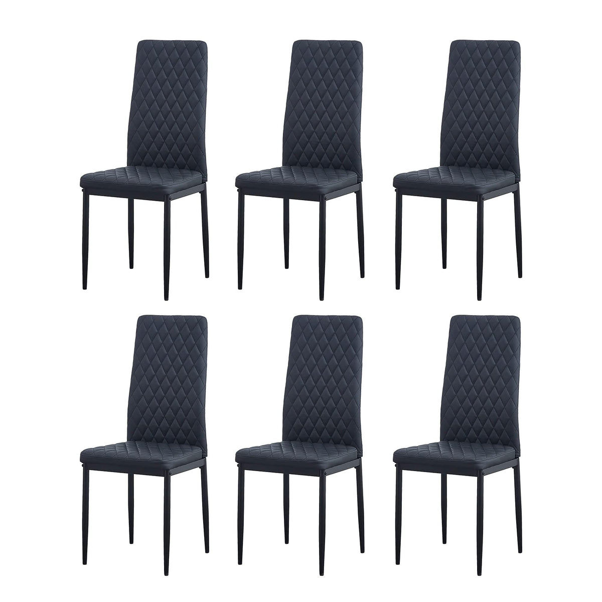 IANIYA Set of 6 Leather Dining Chairs Set, with Upholstered Cushion & High Back, Powder Coated Metal Legs, Rhombus Pattern Seats